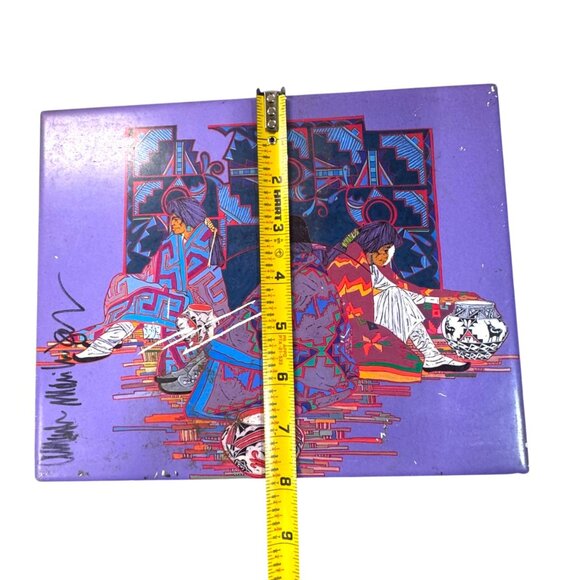 Signed Peña Studios Native American Pottery Art Tile Southwest Purple 9.5" READ - Picture 7 of 9